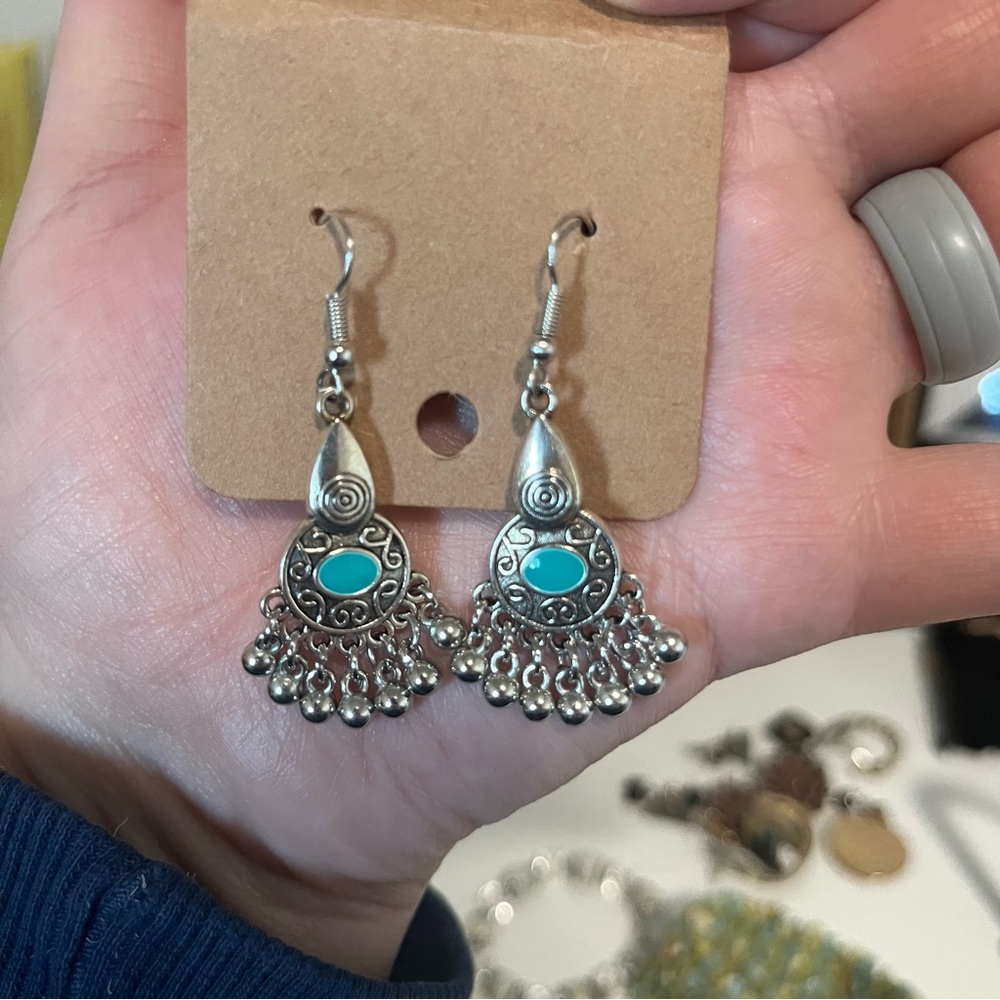 Evil Eye Silver and Turquoise Dangle Earrings